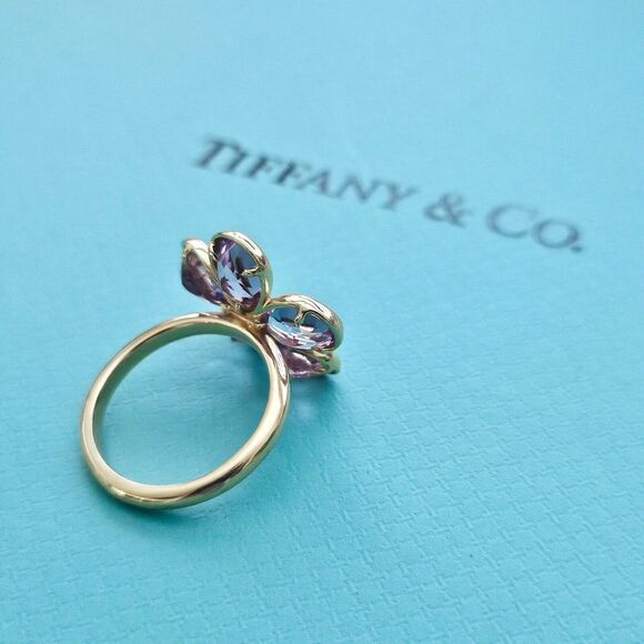 RARE Tiffany & Co. Amethyst Enchant Garden Flower Diamond Ring 18k Rose Gold - Picture 5 of 8